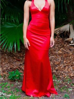 Windsor Red Satin Halter Maxi Dress